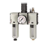 RIEGLER FU 621-16 FUTURA Unité de maintenance en 3 parties avec récipient en polycarbonate, panier de protection et manomètre, semi-automatique, taille 1, 0,5-16 bar, G 1/4"