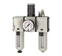 RIEGLER FU 625-1 Futura Unité de maintenance 3 pièces avec réservoir en polycarbonate, panier de protection et manomètre, semi-automatique, taille 4, 0,1-1 bar, G 3/4"