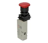 RIEGLER Riegler 3/2-Vanne manuelle à bouton champignon, retenue de sécurité, NF, monostable, G 1/8 Quantité:1