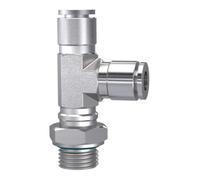 Raccord en T rotatif en forme de L G 3/8 A pour tuyau extérieur Ø 8 mm Pression de travail max. 20 bar en acier inoxydable 1.4404