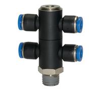 RIEGLER Riegler T-Collecteur multiple « Série bleue », 4 voies pivotant, R 1/2 à Ø12mm Quantité:1