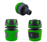 Riegopro Pack de connecteurs d'arrosage pour tuyau d'arrosage bi-composants antidérapants - Connecteur rapide + connecteur Aquastop anti-goutte + adaptateur de robinet (15 mm)