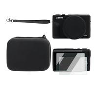 Rieibi Accessoires pour Appareil Photo Numérique Canon PowerShot G7X Mark III - Coque rigide en silicone + 2 films de protection d'écran pour Canon G7X Mark iii (Noir)