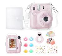 Rieibi Accessoires pour Fujifilm Instax Mini 12, ensemble cadeau comprenant un étui transparent Instax Mini 12 avec sangle, un mini album photo, un miroir à selfie, des autocollants de bricolage, un