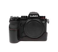 Rieibi Étui pour appareil photo Panasonic S5, demi-étui en cuir synthétique compatible avec Panasonic Lumix DC-S5, DC-S5II, DC-S5IIX, noir
