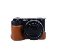 Rieibi Étui ZVE10 - Demi-étui en cuir PU de qualité pour appareil photo numérique sans miroir Sony ZV-E10 - Étui de protection pour Sony ZVE10, marron, Trousse de beauté