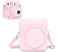 Rieibi Housse pour Instax Mini 12 - Étui de Protection en Cuir PU pour Fujifilm Instax Mini 12 - Étui Amovible avec Bandoulière - Rose