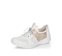 Rieker Baskets Tennis Blanches avec Talon compensé à Lacets élastiqués Ronds avec stoppeur et Empeigne doré
