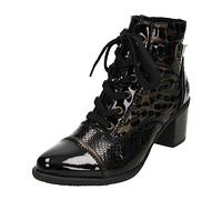 Rieker Boots fourrées en Cuir Noir Verni à Talon bottier Moyen