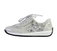 Baskets Femme Rieker - Modèle argenté à talon compensé en cuir - Lacets gris pailleté