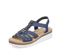 Rieker Femme Sandales V1206, Dame Sandales Fines,Chaussure d'été,Sandale d'été,Confortable,Plate,Bleu (Blau / 14),39 EU / 6 UK