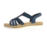 Rieker Morelia Sandales femme bleu - Talon compensé 4,5 cm - Enfilables à élastique, bout ouvert 37