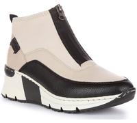 RIEKER N6352-60 Néoprène Daim Zip Frontal à Enfiler Baskets Beige Femmes UK 3 -