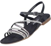 Rieker Sandale Femme lanières délicates strass perles aspect métallique plat 65262, Taille:37 EU, Couleur:Noir