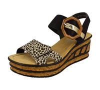 Rieker Sandales compensées avec Boucle pour Femme 68176, Noir/Multicolore, 38 EU