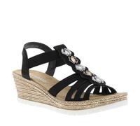 Rieker Sandales compensées pour femme 619B2 - Noir - 40 EU