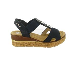 Rieker - Sandales compensées V7972 - Femme - Chaussures - Bleu - Taille: 37 EU