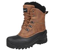 riemot Bottes de Neige Femme Hommes Confortable Chaussures de Hiver avec Fourrure Antidérapant Chaude Cuir Neige Bottines Impermeabilisant Chaussure Randonnée Boots de Trekking Outdoor,Marron,EU 46