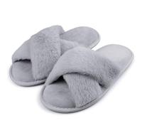 riemot Chaussons Femme Pantoufles en Mousse à Mémoire de Forme Antidérapantes et Confortables Chaussons Femme Hiver Pelucheuses Pelucheuses Bout Ouvert Slippers Pour Intérieur/extérieur,Grey,EU40-41