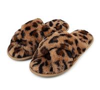 riemot Chaussons Femme Pantoufles en Mousse à Mémoire de Forme Antidérapantes et Confortables Chaussons Femme Hiver Pelucheuses Bout Ouvert Slippers Pour Intérieur/extérieur,Léopard,EU36-37