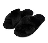 riemot Chaussons Femme Pantoufles en Mousse à Mémoire de Forme Antidérapantes et Confortables Chaussons Femme Hiver Pelucheuses Pelucheuses Bout Ouvert Slippers Pour Intérieur/extérieur,Black,EU40-41