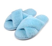 riemot Chaussons Femme Pantoufles en Mousse à Mémoire de Forme Antidérapantes et Confortables Chaussons Femme Hiver Pelucheuses Pelucheuses Bout Ouvert Slippers Pour Intérieur/extérieur,Bleu,EU40-41