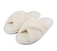 riemot Chaussons Femme Pantoufles en Mousse à Mémoire de Forme Antidérapantes et Confortables Chaussons Femme Hiver Pelucheuses Pelucheuses Bout Ouvert Slippers Pour Intérieur/extérieur,Blanc,EU36-37