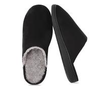 riemot Chaussons Hommes Chaudes D'hiver,Pantoufles Confort et Peluche à Mémoire de Forme,Chaussures D'intérieur/Extérieur, Fourrure et Doublure Polaire,Chausson Chambre Légères et Douces, Noir EU 44