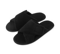 riemot Chaussons pour Diabétiques Confortables en Mousse à Mémoire de Forme à Bouts Ouverts Antidérapants Chaussons Ajustables pour Hommes Black 46/47EU