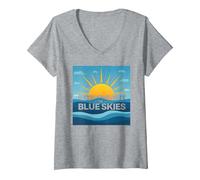 Rien Que Le Ciel Bleu - Sunny Optimism T-Shirt avec Col en V, Femme, Gris Chiné, XL