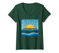 Rien Que Le Ciel Bleu - Sunny Optimism T-Shirt avec Col en V, Femme, Vert Forêt, XXL