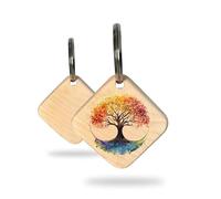 Rienco | Porte-clés arbre de vie | Bois d’érable naturel, tons chauds, impression couleur | Léger, résistant, format compact | Symbole porte-bonheur
