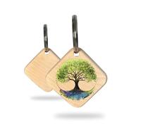 Rienco - Porte-clés arbre de vie en bois d'érable - cadeau original pour homme et femme - pendentif porte-bonheur et symbole d'amour, tons froids, Taille Unique