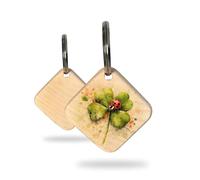 Rienco | Porte-clés trèfle à quatre feuilles, bois d’érable naturel, 4x4cm, coccinelle décorative, léger et robuste | Accessoire artisanal pour maison, voiture, bureau