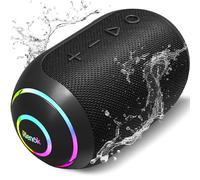 RIENOK Enceinte Bluetooth Portable, Haut Parleur Puissant Lumineuse IPX7 avec Bluetooth 5.3, Autonomie 10H, 2400mAh, Port TF Carte/AUX, pour Soirées Plage, Randonnées, Voyage, Noir