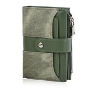 Rieoany Petit Portefeuille Femme PU 14×9×4 Cm - 22 Fentes Cartes, Poche Monnaie Zippée, IdéAl Bureau, Voyage Ou Cadeau (Vert)