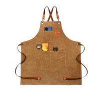 Rieoany Tablier en toile, Tablier de travail renforcé avec bretelles réglables et 3 poches, Convient pour les chefs, serveurs et artistes, Unisexe, Couleur camel