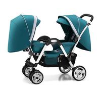 Rieort Poussettes Tandem en Aluminium Portables Poussette de Chariot de Grand Espace poussettes Tandem de Luxe Poussette jumelle à auvent réglable