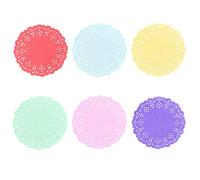 Rierdge Lot de 120 napperons ronds en papier de 8,9 cm, colorés, décoratifs, en dentelle, pour mariage, anniversaire, desserts, gâteaux, fête, décoration alimentaire, 6 couleurs