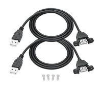 Riertostng 2 pièces USB A Panel-Montage Extension Cable 3FT, USB 2.0 A mâle à A femelle avec support, 5V 2A supporté chargement et transmission de données, avec vis pour la fixation