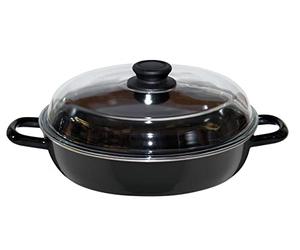 Riess, 0043-022, Sauteuse 20, haute, avec couvercle en verre, CLASSIC - NOIR, diamètre 20 cm, hauteur 13,2 cm (sans couvercle 7,2 cm), capacité 1 litre, émail, induction noire