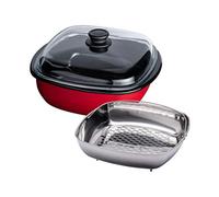 Riess, 0114-020, Cuiseur vapeur 3 pièces avec couvercle en verre et insert de cuisson 28/28 4,50 l, Classic Color Rouge, 28 x 28 cm, hauteur 17 cm, capacité 10 litres, émail, rouge/noir, induction