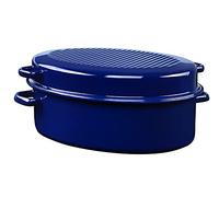 Riess, 0160-012, Cocotte Ovale avec Couvercle, Classic, Article spécial, diamètre (côté Long) 38 cm, Hauteur 17,5 cm, contenance 6,50 litres, émail, Bleu extérieur, intérieur Noir, Induction