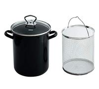 Riess, 0344-022 Casserole à pâtes, avec Insert et Couvercle, Article spécial Classique, diamètre 16 cm, Hauteur 27,3 cm (sans Couvercle 20,5 cm), capacité 3,5 l, émail, Noir, Induction