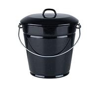 Riess, 0361-022 Seau en émail avec couvercle Classic - Article spécial - Diamètre 28 cm, hauteur 32,5 cm (sans couvercle 28,4 cm), contenu 10 litres, noir, seau à cendres, poubelle
