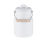 Riess, 0457-033 Pot à lait Mamie 1,5 l Blanc classique, hauteur 19,2 cm, diamètre 13 cm, avec couvercle en émail et manche en bois, blanc