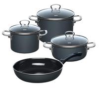 Riess, 0519-003, kit de démarrage, 4 pièces, gris foncé, émail, set de casseroles, 28,5 x 48,5 x 24 cm, poids 7,57 kg, induction, 3 casseroles, 1 poêle à frire