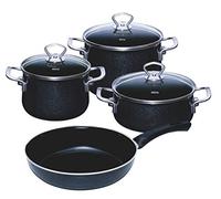 Riess, 0519-009 Set de démarrage 4 pièces Black Magic Extra Fort comprenant : marmite avec couvercle en verre 16 et 20 cm, casserole avec couvercle en verre 20 cm et poêle émaillée 28 cm