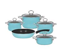 Riess, 0558-037, Set de casseroles en émail, NOUVELLE BLEU CRISTAL EXTRASTARK, 5-pièces, Casserole à viande 16 cm, 20 cm, 24 cm