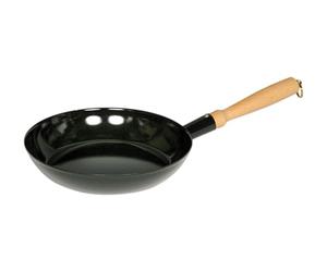 Riess, 0565-022 Classic Poêle à pétrir en bois Noir Diamètre 26 cm Hauteur 8,2 cm Émail avec poignée en bois et anneau de suspension Noir Poêle à induction avec manche en bois